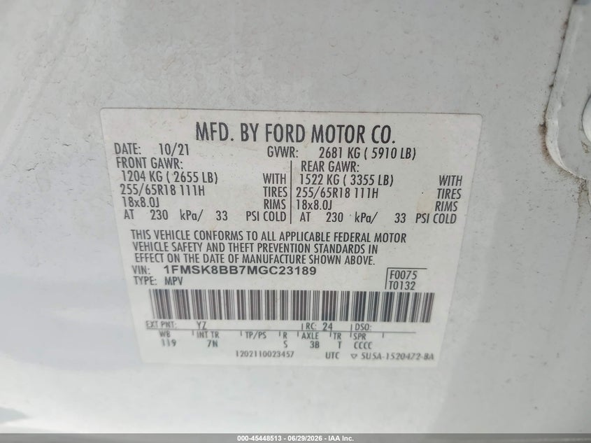2021 FORD EXPLORER SPORT UTILITY VEHICLE 3.3L V-6 DI, DOHC, VVT, 285HP