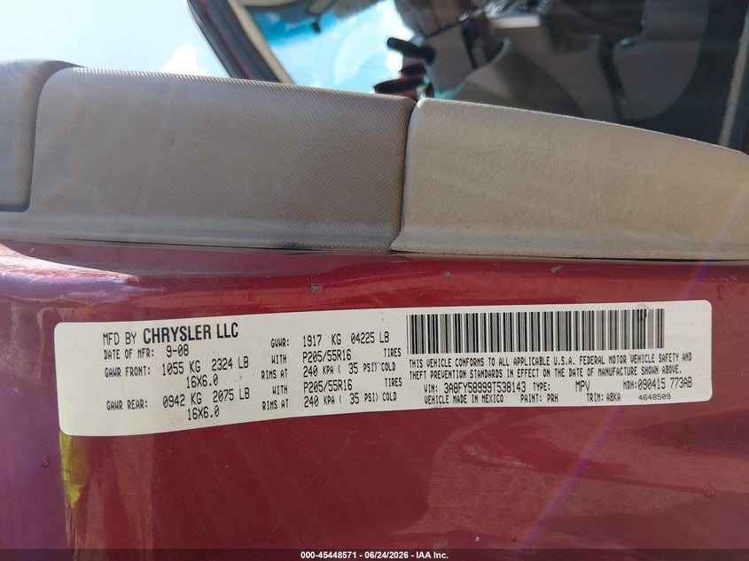 2009 Chrysler Pt Cruiser Touring VIN: 3A8FY58999T538143 Lot: 45448571