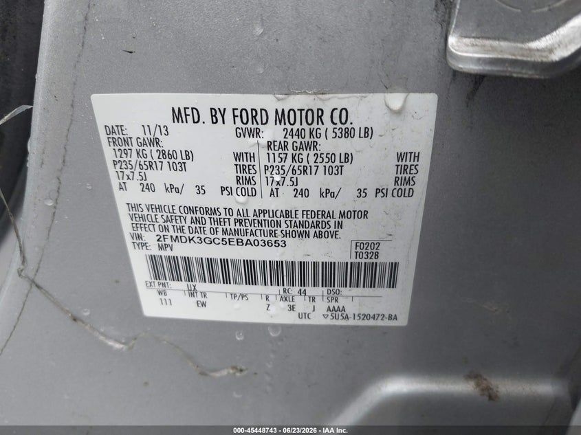 FORD EDGE 2014 VIN 2FMDK3GC5EBA03653