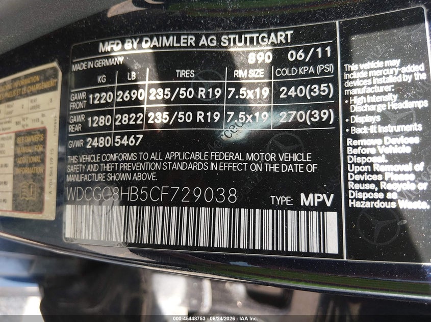 2012 Mercedes-Benz Glk 350 4Matic VIN: WDCGG8HB5CF729038 Lot: 45448753