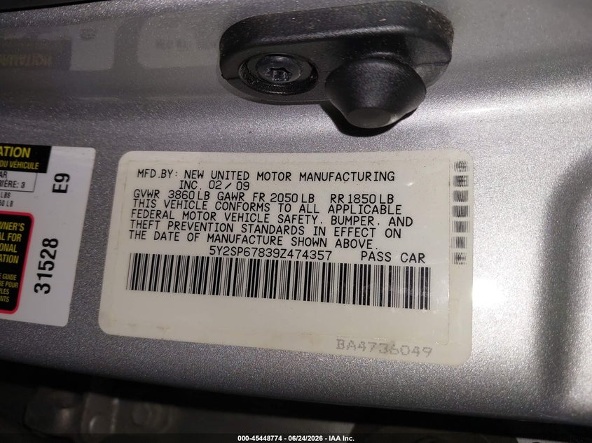2009 Pontiac Vibe VIN: 5Y2SP67839Z474357 Lot: 45448774