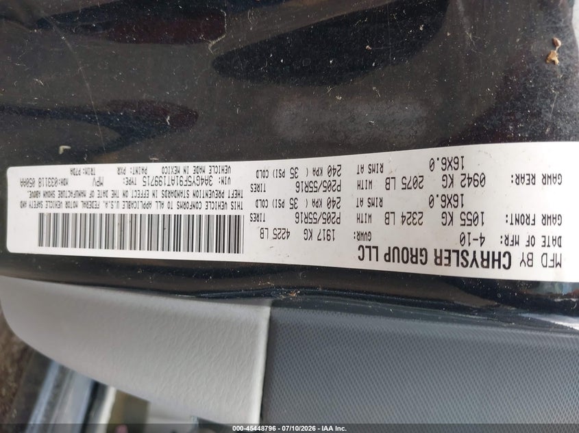 2010 Chrysler Pt Cruiser Classic VIN: 3A4GY5F91AT199715 Lot: 45448796