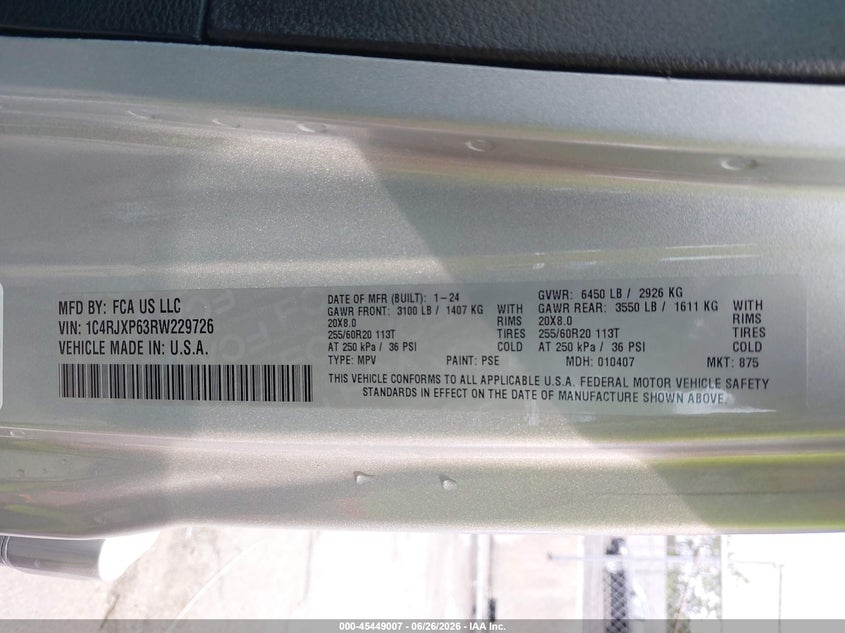 2024 Jeep Wrangler 4Xe Sahara 4Xe VIN: 1C4RJXP63RW229726 Lot: 45449007