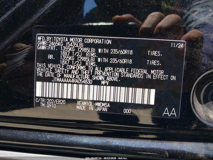 2024 Toyota Bz4X Xle VIN: JTMAAAAA4RA054830 Lot: 45449134