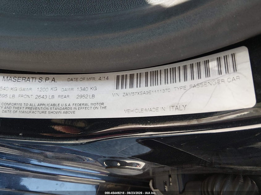 2014 Maserati Ghibli VIN: ZAM57XSA9E1111370 Lot: 45449218