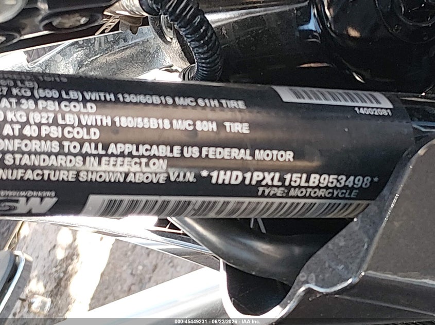 2020 Harley-Davidson Flhxse VIN: 1HD1PXL15LB953498 Lot: 45449231
