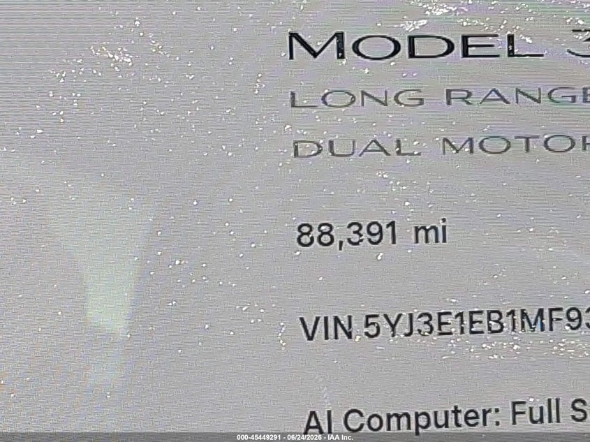 2021 Tesla Model 3 Long Range VIN: 5YJ3E1EB1MF938918 Lot: 45449291