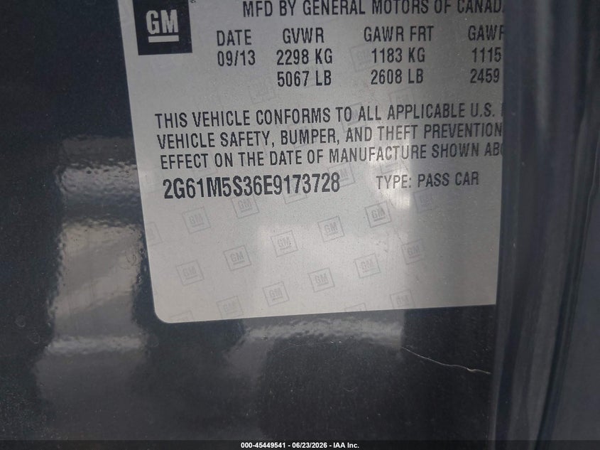 2014 Cadillac Xts Luxury VIN: 2G61M5S36E9173728 Lot: 45449541