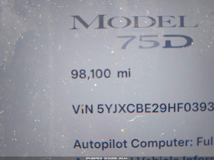 2017 Tesla Model X VIN: 5YJXCBE29HF039307 Lot: 45449636