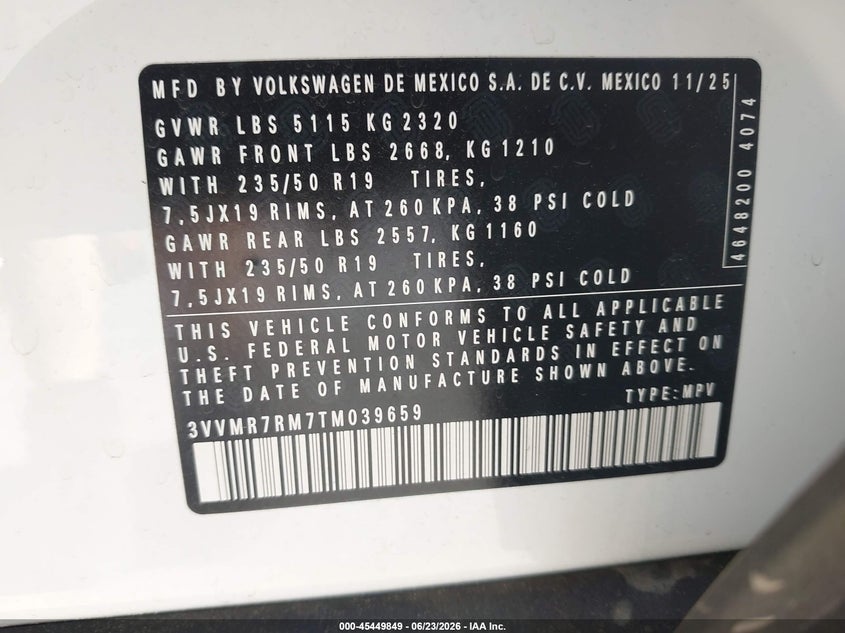 VIN 3VVMR7RM7TM039659 2026 VOLKSWAGEN TIGUAN SE