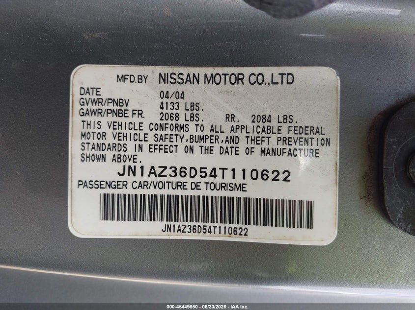 2004 Nissan 350Z Enthusiast VIN: JN1AZ36D54T110622 Lot: 45449850