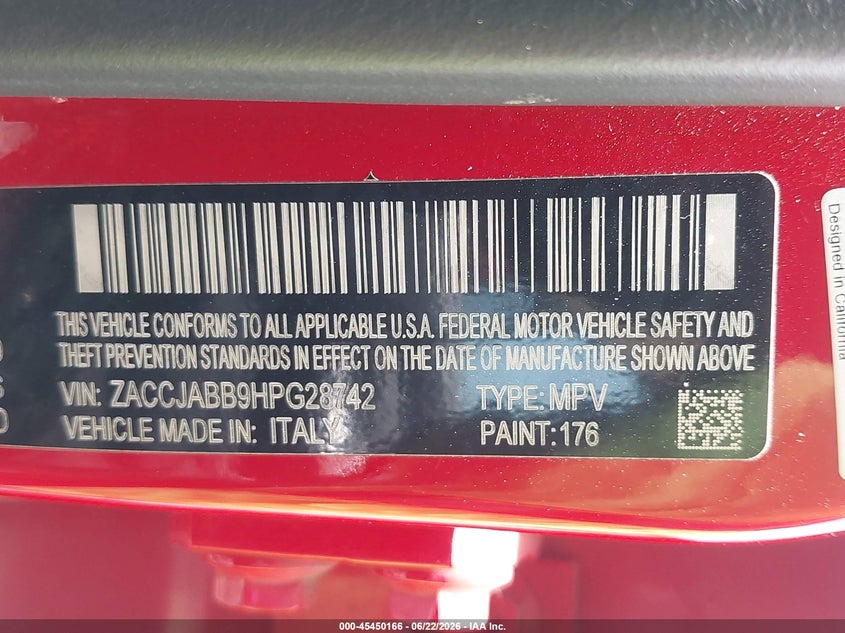 2017 JEEP RENEGADE SPORT UTILITY VEHICLE 2.4L I-4 VVT, 180HP