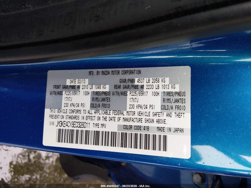 2014 Mazda Cx-5 Touring VIN: JM3KE4CY8E0328011 Lot: 45450247
