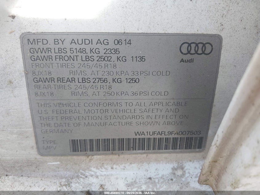 2015 Audi Allroad 2.0T Premium VIN: WA1UFAFL9FA007503 Lot: 45450270