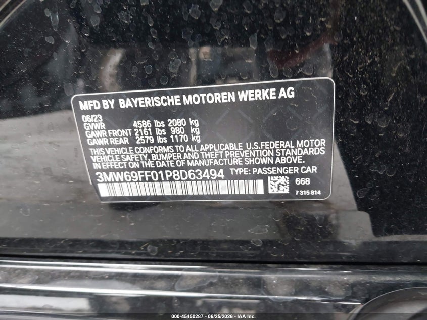 BMW 330I 2023 VIN 3MW69FF01P8D63494