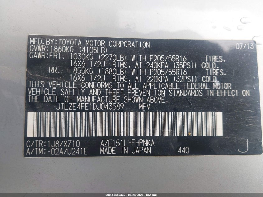 2013 Scion Xb 10 Series VIN: JTLZE4FE1DJ043589 Lot: 45450332
