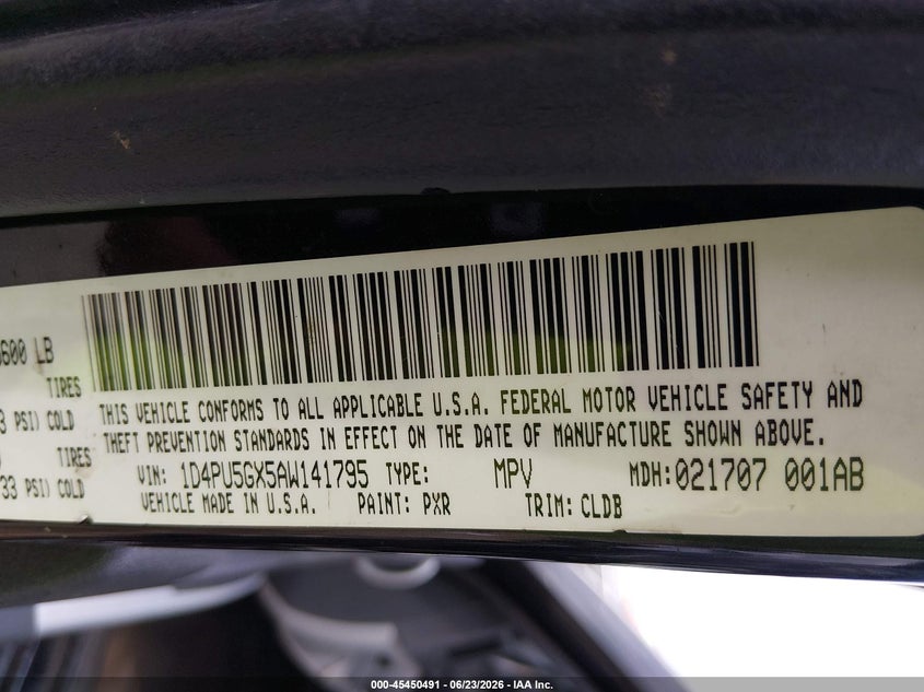 2010 Dodge Nitro Sxt VIN: 1D4PU5GX5AW141795 Lot: 45450491