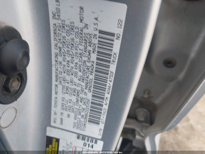 TOYOTA TACOMA 2006 VIN 5TEMU52N96Z225358