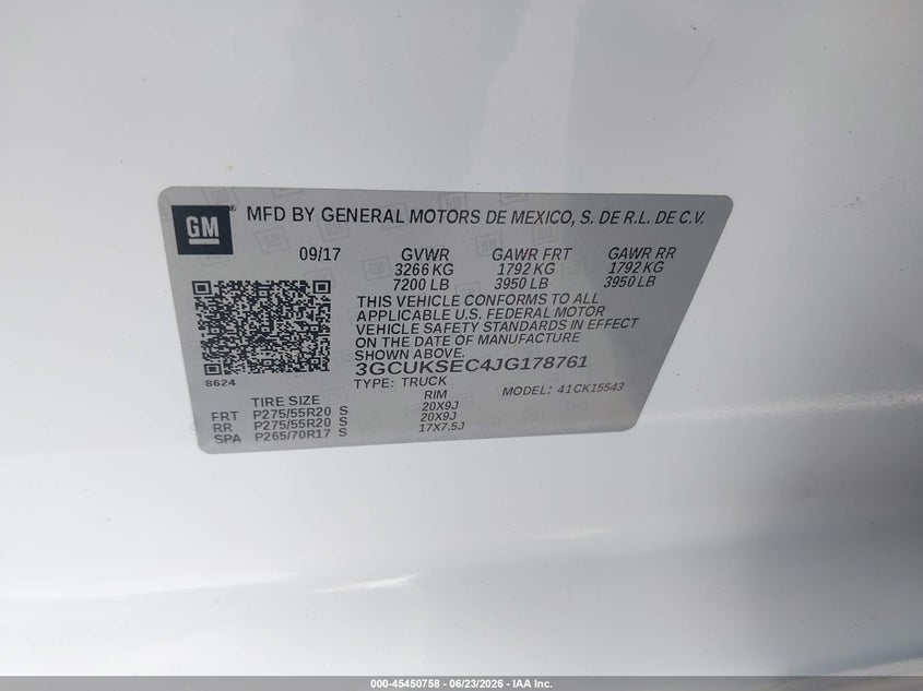 2018 Chevrolet Silverado 1500 1Lz VIN: 3GCUKSEC4JG178761 Lot: 45450758