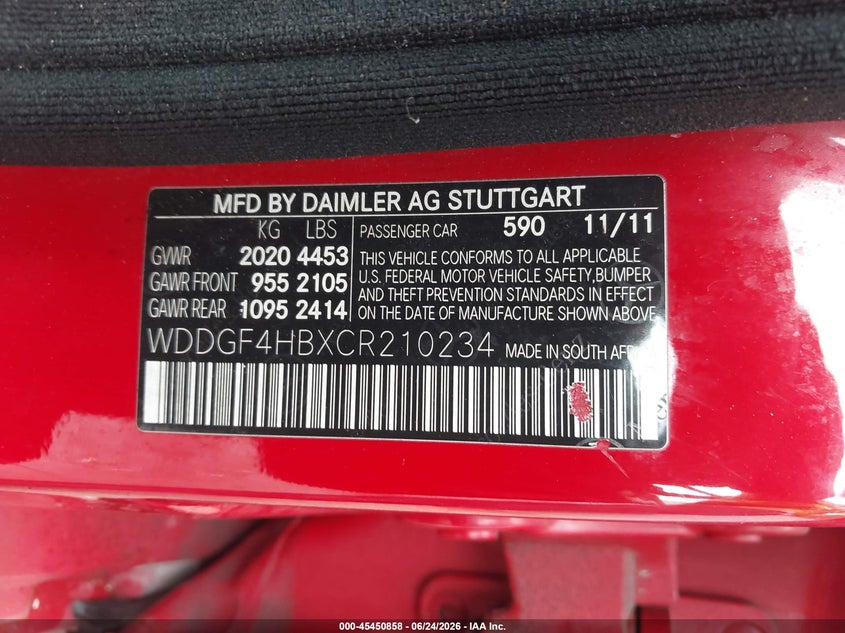 2012 Mercedes-Benz C 250 Sport VIN: WDDGF4HBXCR210234 Lot: 45450858