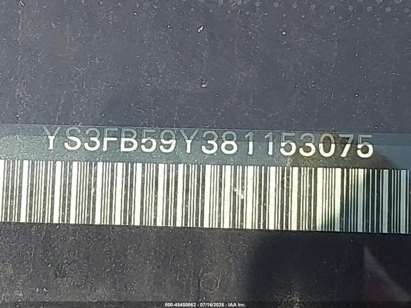 2008 Saab 9-3 Sportcombi VIN: YS3FB59Y381153075 Lot: 45450862