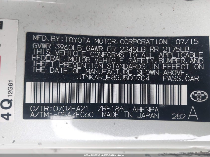 2016 Scion Im VIN: JTNKARJE8GJ500704 Lot: 45450998