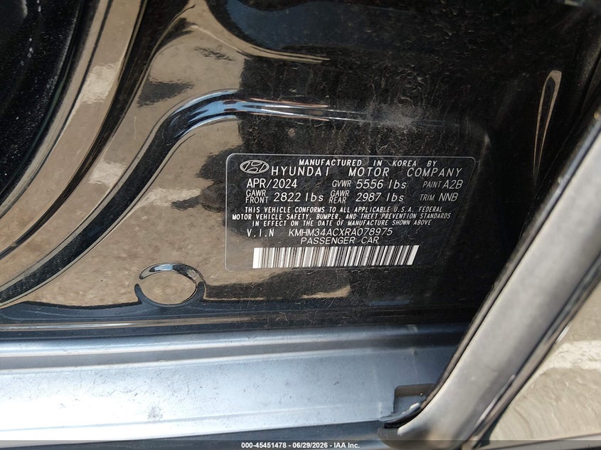 2024 Hyundai Ioniq 6 Sel VIN: KMHM34ACXRA078975 Lot: 45451478
