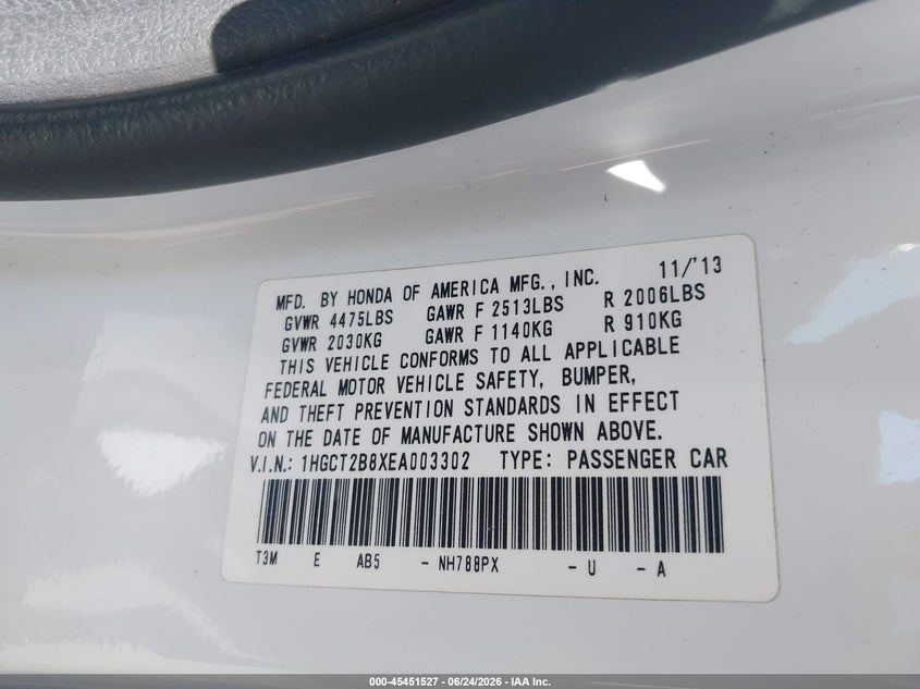 2014 HONDA ACCORD auction photo 8
