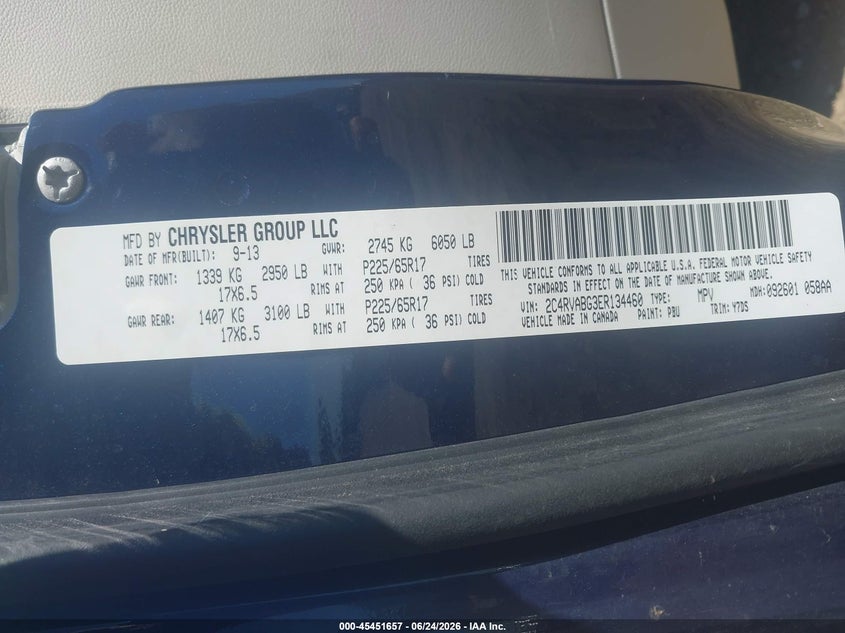 2014 Volkswagen Routan Se VIN: 2C4RVABG3ER134460 Lot: 45451657