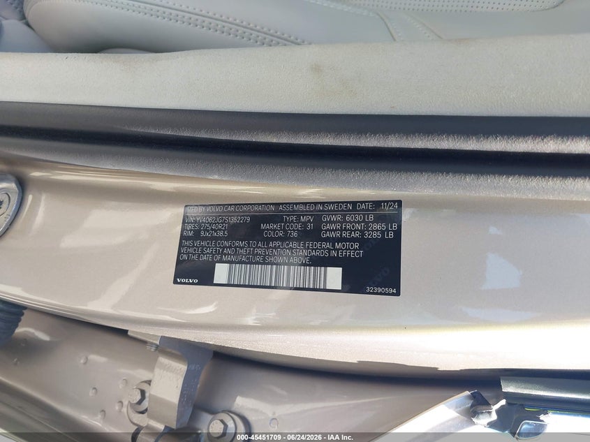 VIN YV4062JG7S1352279 2025 VOLVO XC90 B6 ULTRA