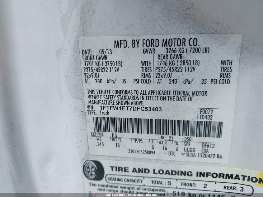 2013 FORD F-150 TRUCK 3.5L V-6 DI, DOHC, VVT, TURBO, 365HP