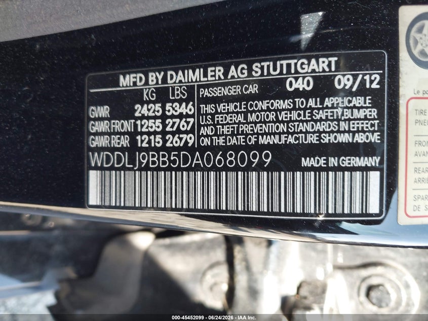 2013 Mercedes-Benz Cls 550 4Matic VIN: WDDLJ9BB5DA068099 Lot: 45452099