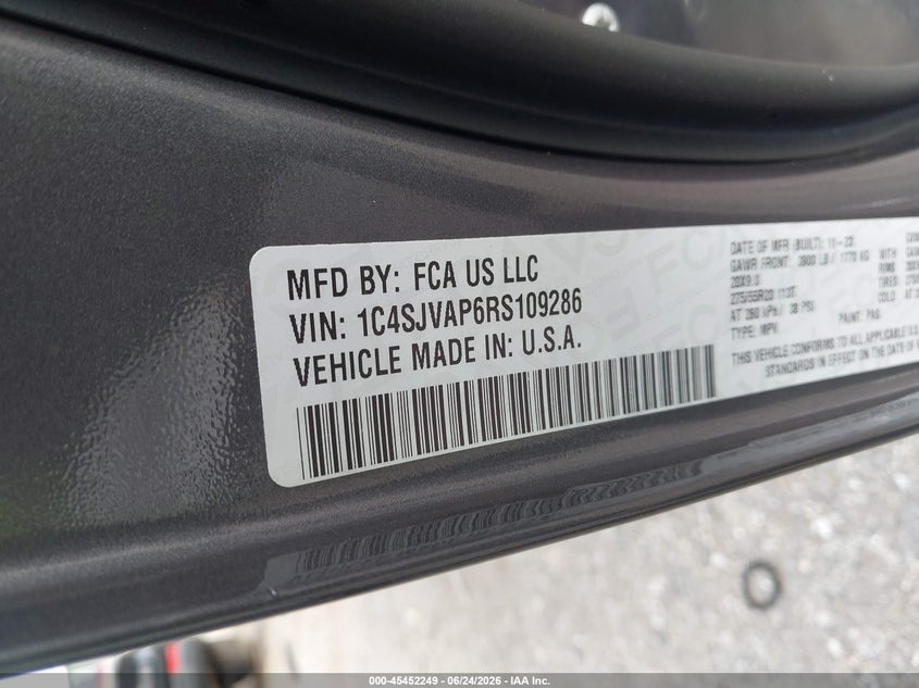 2024 Jeep Wagoneer Series I 4X4 VIN: 1C4SJVAP6RS109286 Lot: 45452249