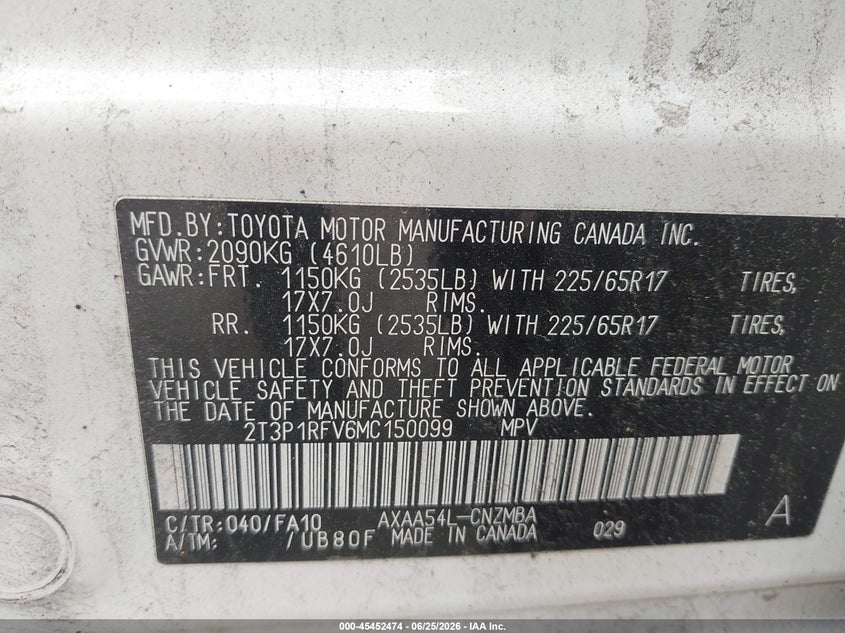 2021 Toyota Rav4 Xle VIN: 2T3P1RFV6MC150099 Lot: 45452474