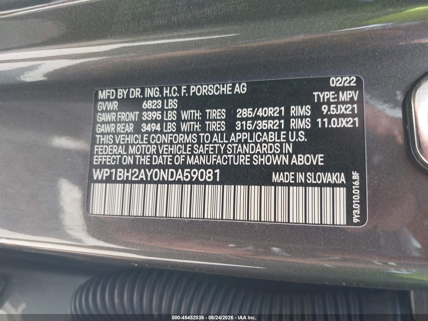 2022 Porsche Cayenne E-Hybrid Coupe Turbo S VIN: WP1BH2AY0NDA59081 Lot: 45452536
