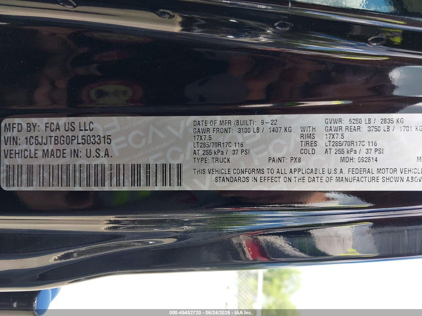 2023 Jeep Gladiator Rubicon 4X4 VIN: 1C6JJTBG0PL503315 Lot: 45452720
