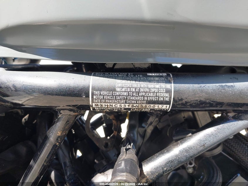 2022 Honda Cmx300 VIN: MLHNC5318N5500171 Lot: 45452826
