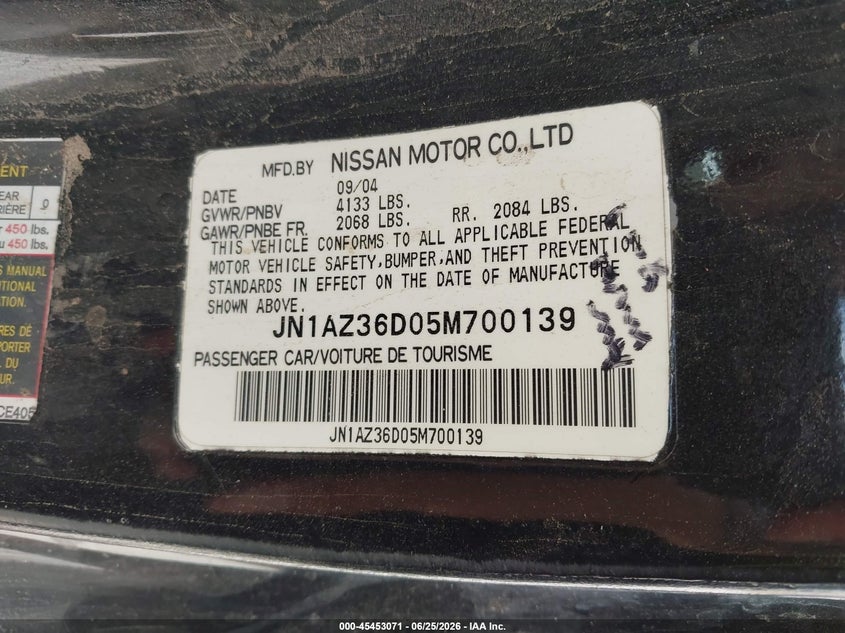 2005 Nissan 350Z Enthusiast VIN: JN1AZ36D05M700139 Lot: 45453071