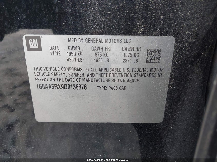 2013 Cadillac Ats Standard VIN: 1G6AA5RX9D0136876 Lot: 45453088