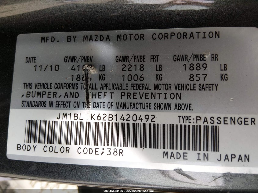 2011 MAZDA 3 HATCHBACK 2.5L I-4 DOHC, VVT, 167HP
