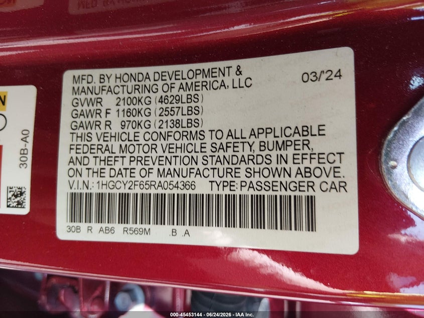 VIN 1HGCY2F65RA054366 2024 HONDA ACCORD HYBRID EX-L
