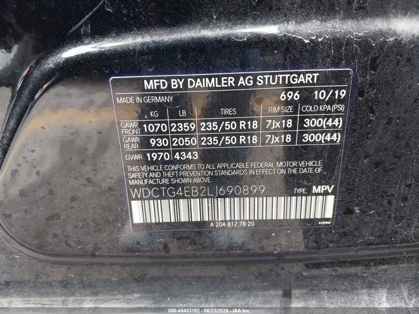 2020 Mercedes-Benz Gla 250 VIN: WDCTG4EB2LJ690899 Lot: 45453182