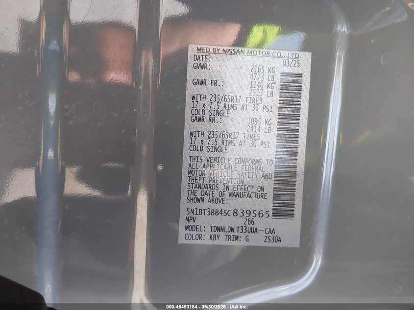 NISSAN ROGUE 2025 VIN 5N1BT3BB4SC839565