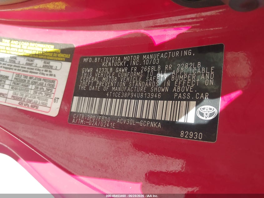 2004 Toyota Camry Solara Se VIN: 4T1CE38P94U813946 Lot: 45453468