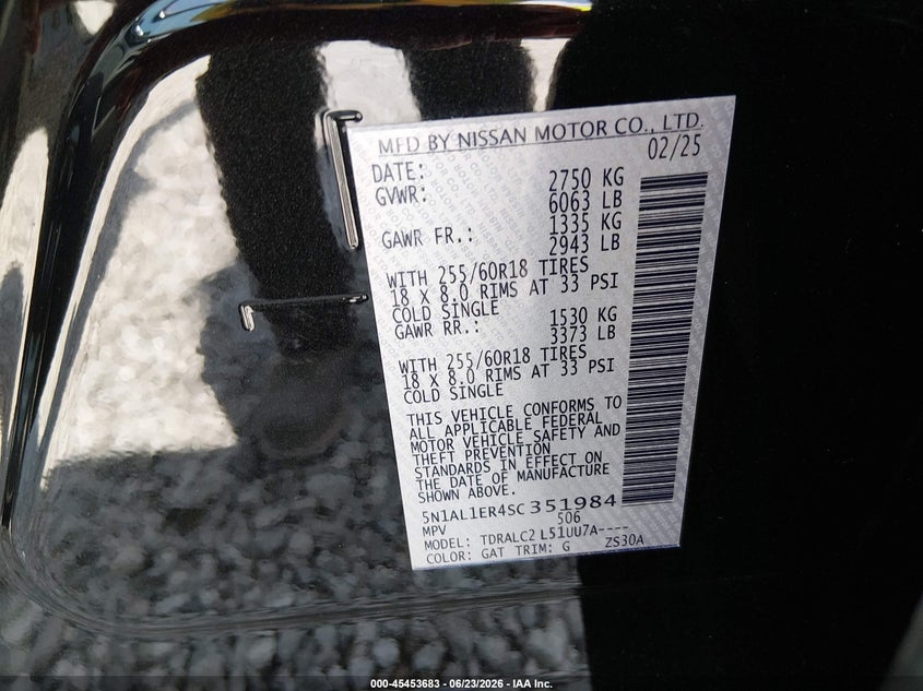 2025 Infiniti Qx60 Pure VIN: 5N1AL1ER4SC351984 Lot: 45453683
