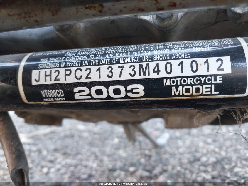 2003 Honda Vt600 Cd VIN: JH2PC21373M401012 Lot: 45453879