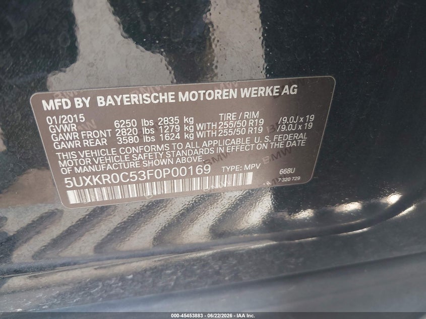 2015 BMW X5 SPORT UTILITY VEHICLE 3.0L I-6 DI, DOHC, VVT, TURBO, 300HP