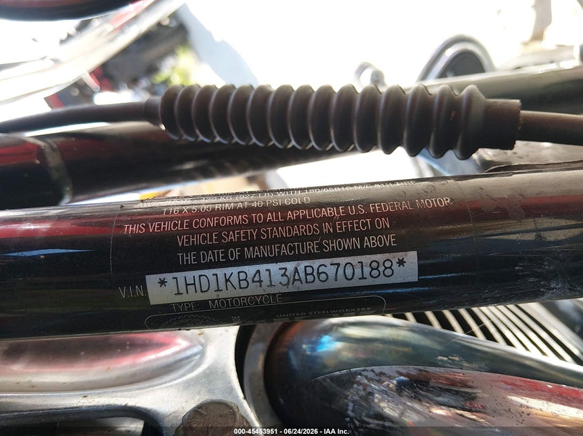 2010 Harley-Davidson Flhx VIN: 1HD1KB413AB670188 Lot: 45453951