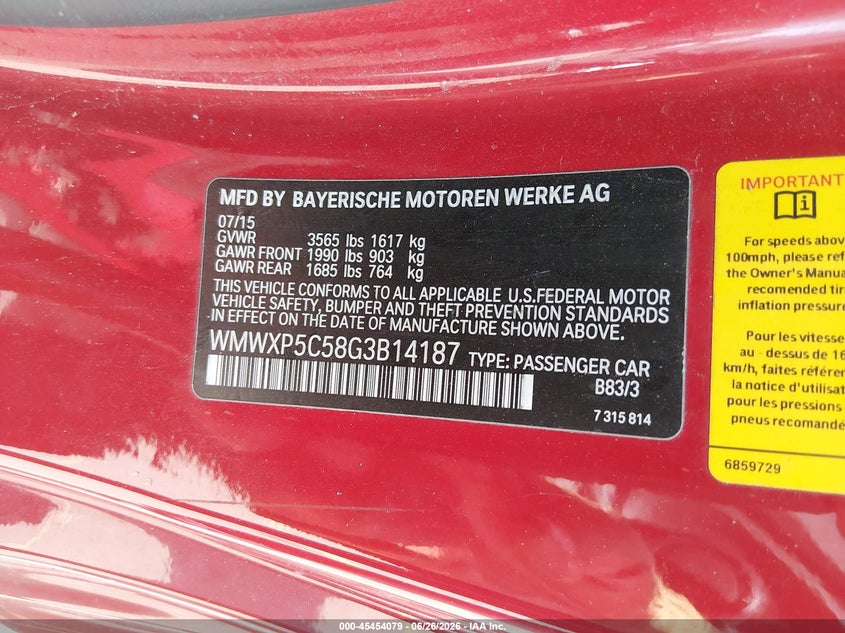 2016 Mini Hardtop Cooper VIN: WMWXP5C58G3B14187 Lot: 45454079