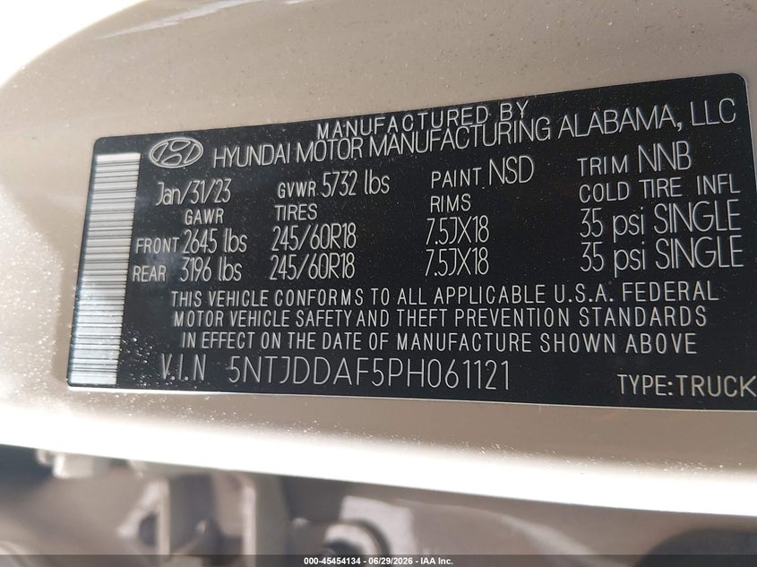 2023 Hyundai Santa Cruz Sel Premium VIN: 5NTJDDAF5PH061121 Lot: 45454134